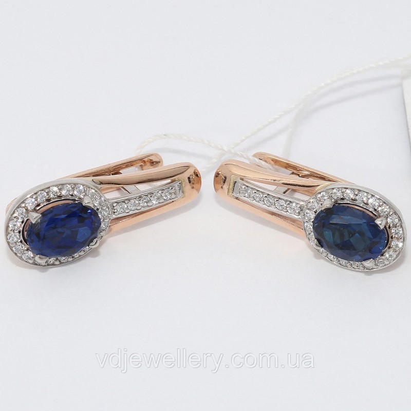Золотые серьги с искусственными сапфирами СЗХ15