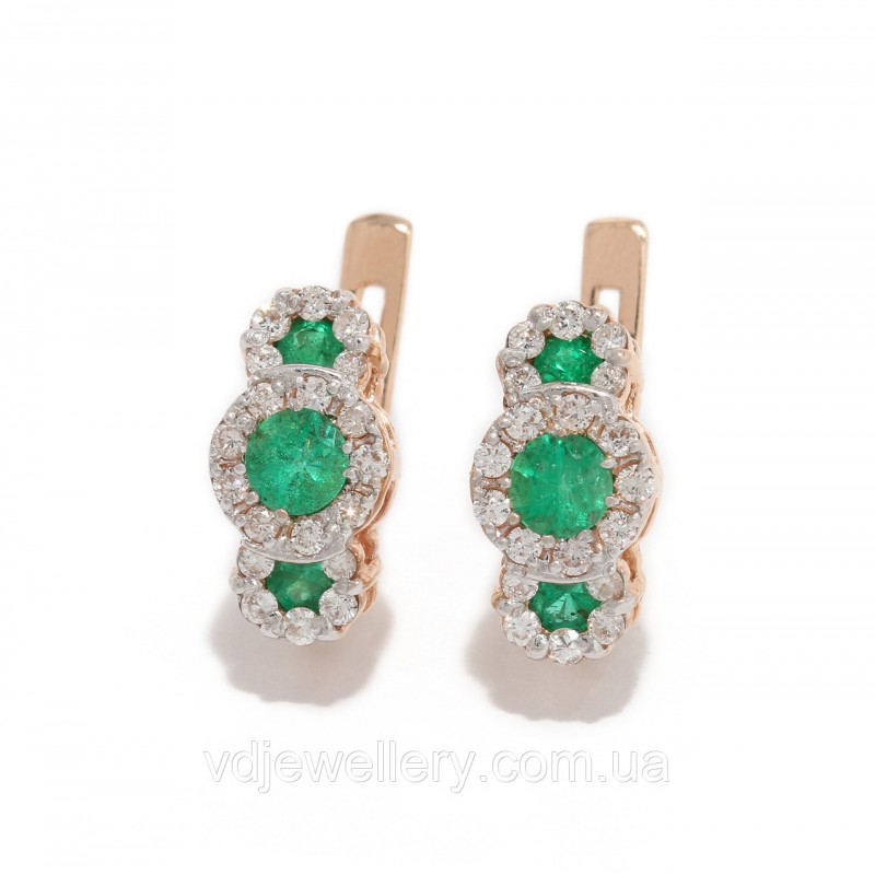 Золотые серьги с изумрудами и бриллиантами 223256