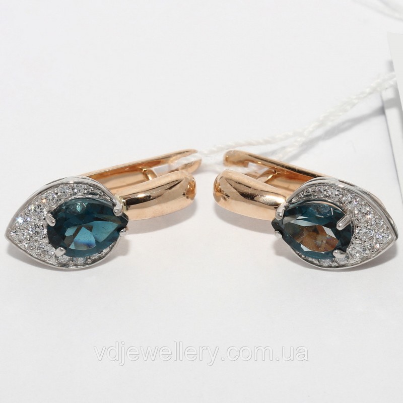 Золотые серьги с Лондон топазом СЗХ48