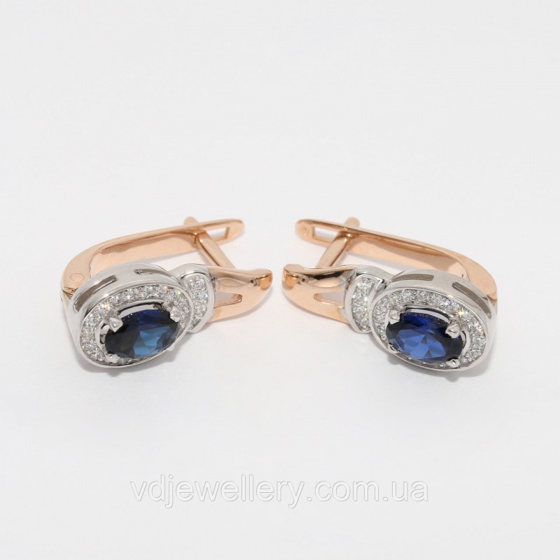Золотые серьги с искусственными сапфирами СЗХ74