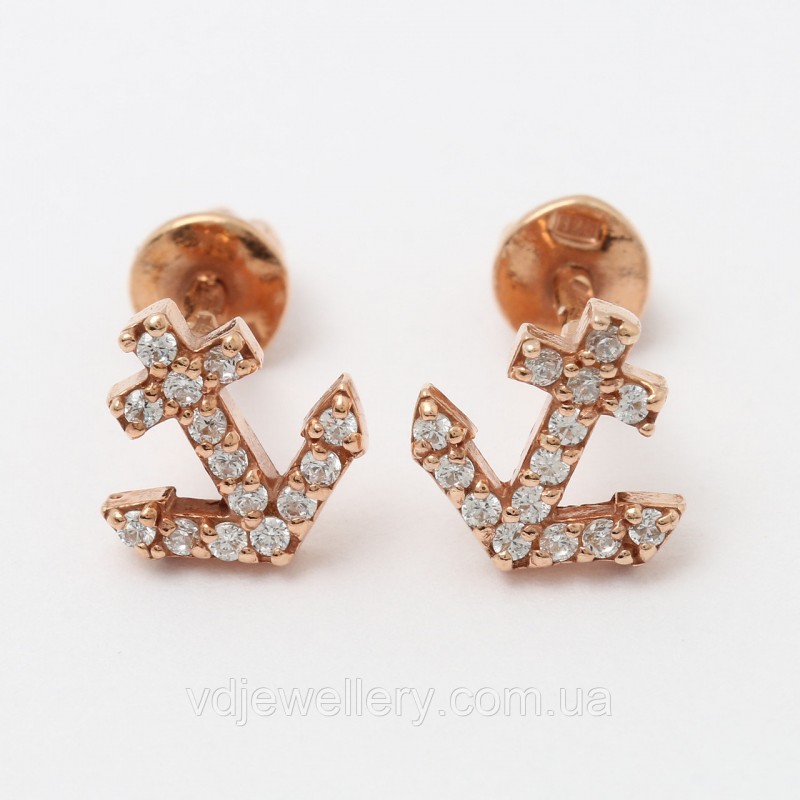 Серебряные серьги пусеты "Якорь" сжх123