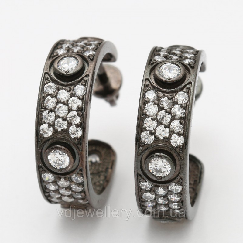 Серебряные серьги с черным родием СЖХ-157