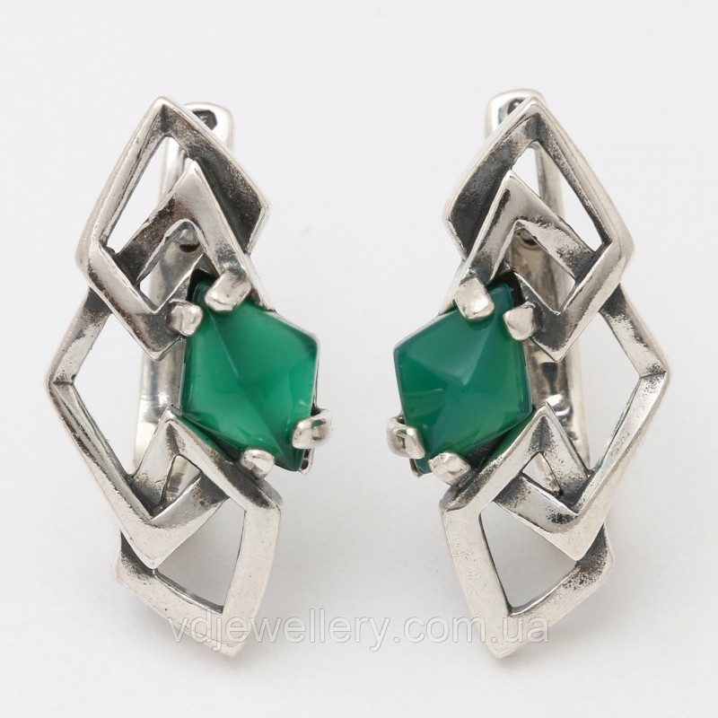 Серебряные серьги с халцедоном СЖХ-177