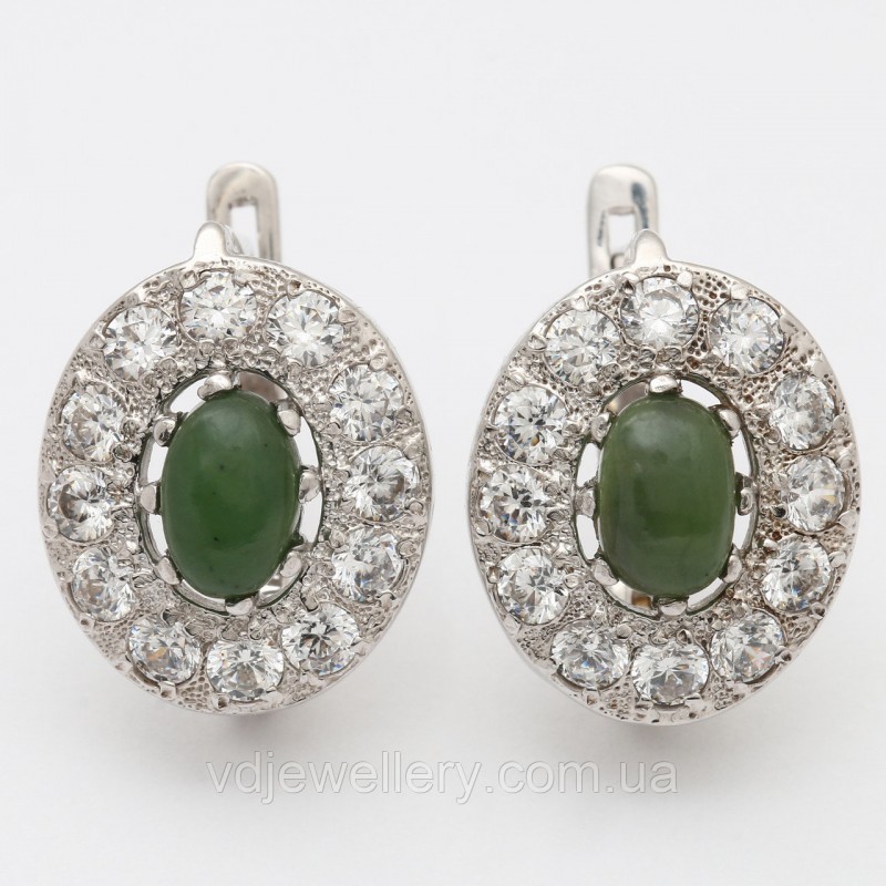 Серебряные серьги с нефритом 398КН