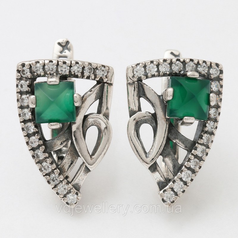 Срібні сережки з халцедоном сжх179