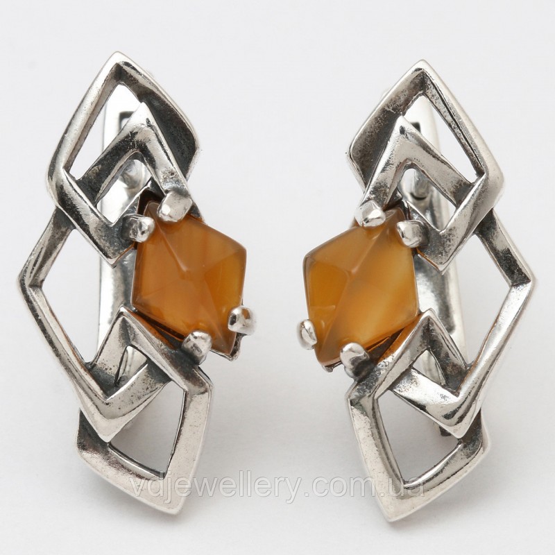 Серебряные серьги с сердоликом СЖХ228