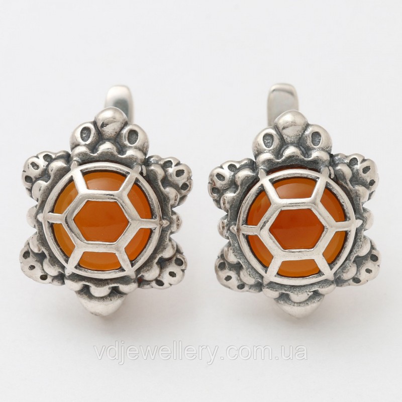 Серебряные серьги с сердоликом СЖХ-206