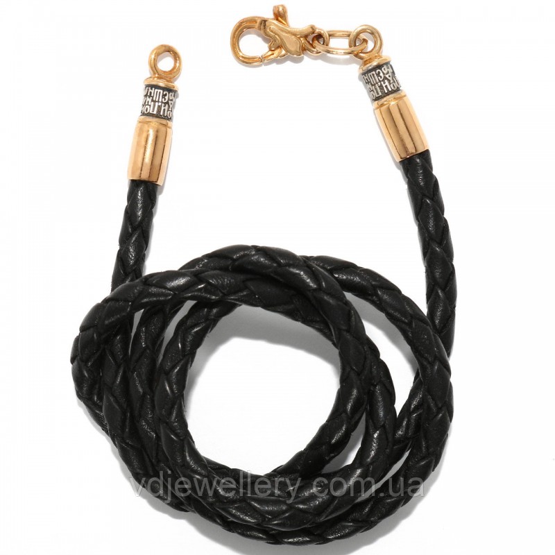 Позолоченый серебряный кожаный шнурок "Церковный" ТШ64