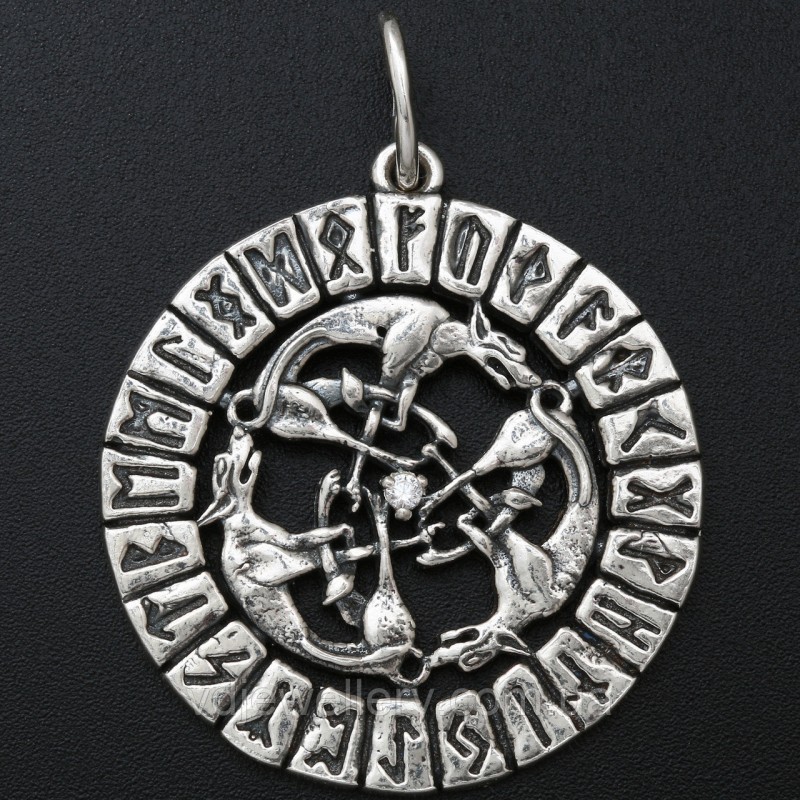 Серебряный кулон "Волчья стая в футарке" 9П5с