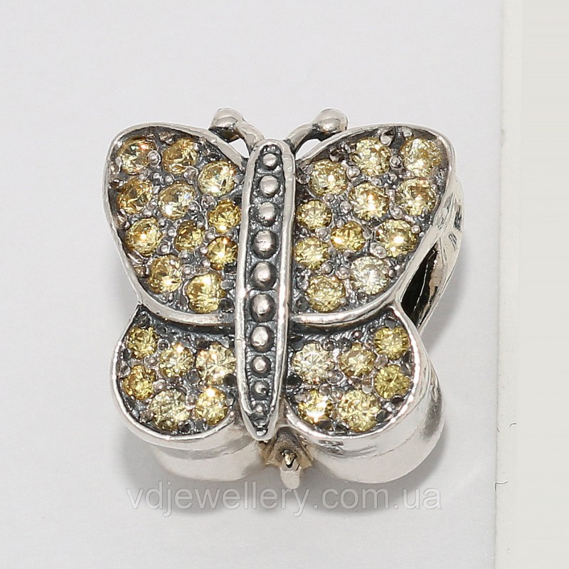 Серебряный шарм "Бабочка с камнями" для Pandora 51дф