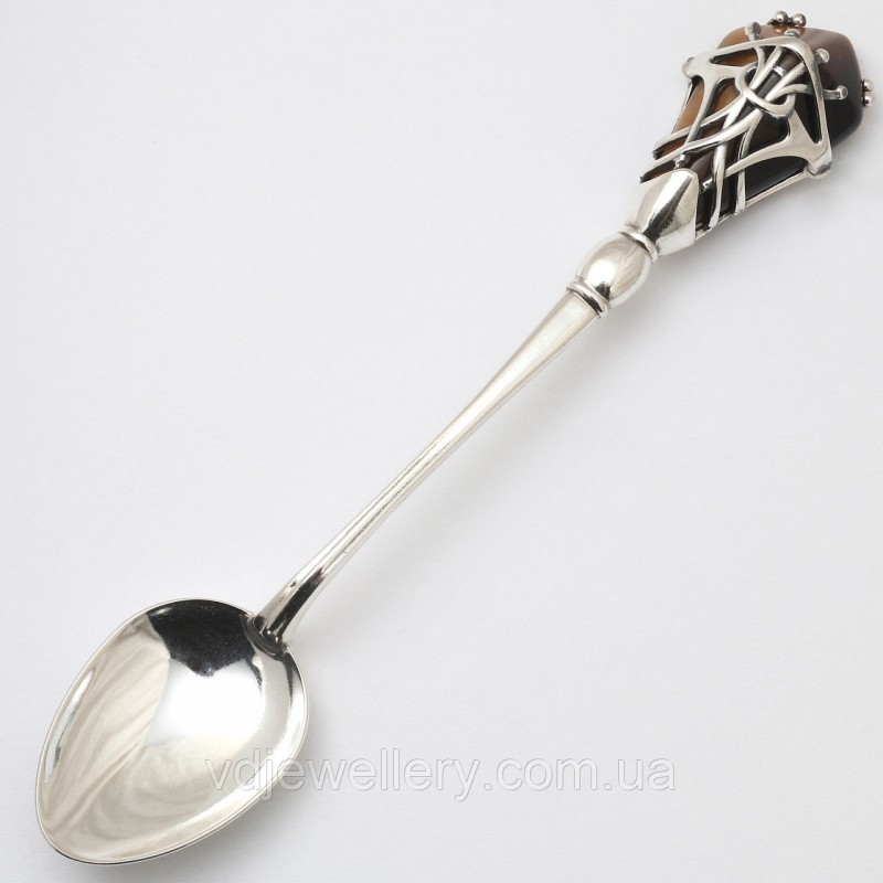 Серебряная ложка с тигриным глазом Л-40