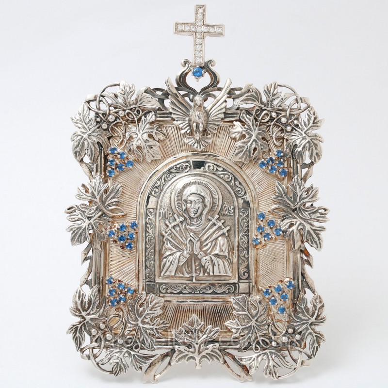 Серебряная икона "Семистрельная" 11ЮН